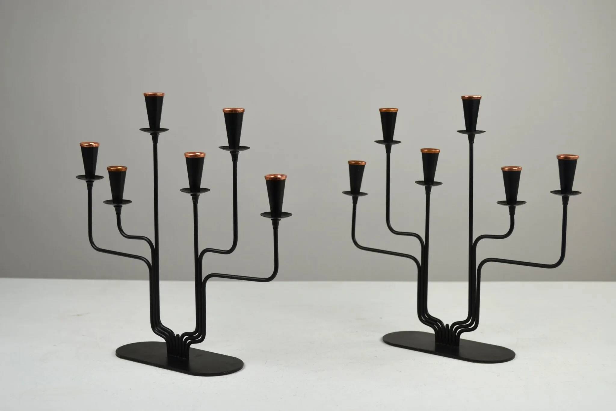 Pair of Six-Candle Candelabras — Gunnar Ander for Ystad-Metall, Sweden, 1960s