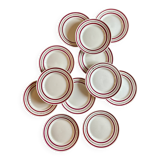 Set of 12 antique Gien red and gold dinner plates.