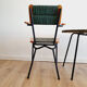 Pair of armchairs and vintage coffee table straw, wood and metal