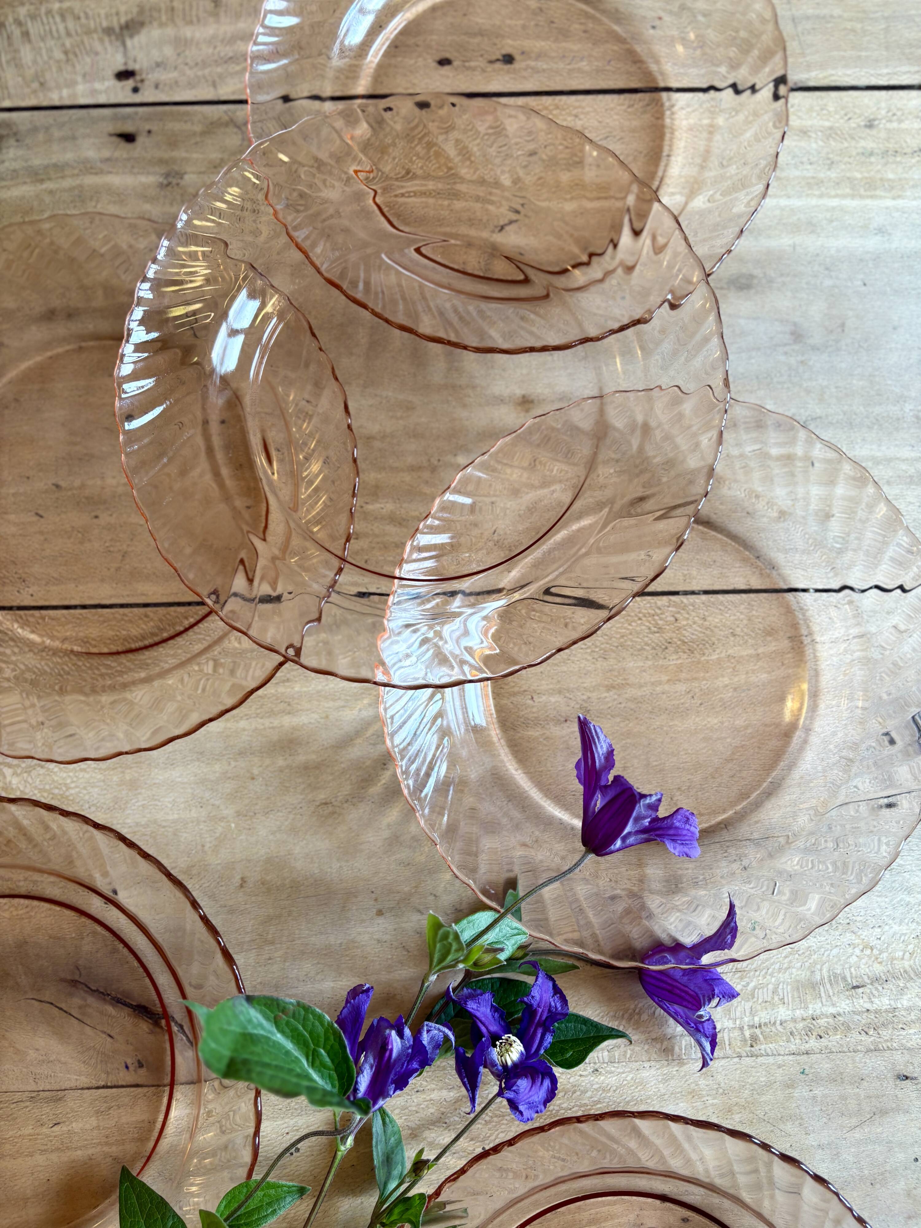 Set of 6 vintage Arcoroc rosaline soup plates