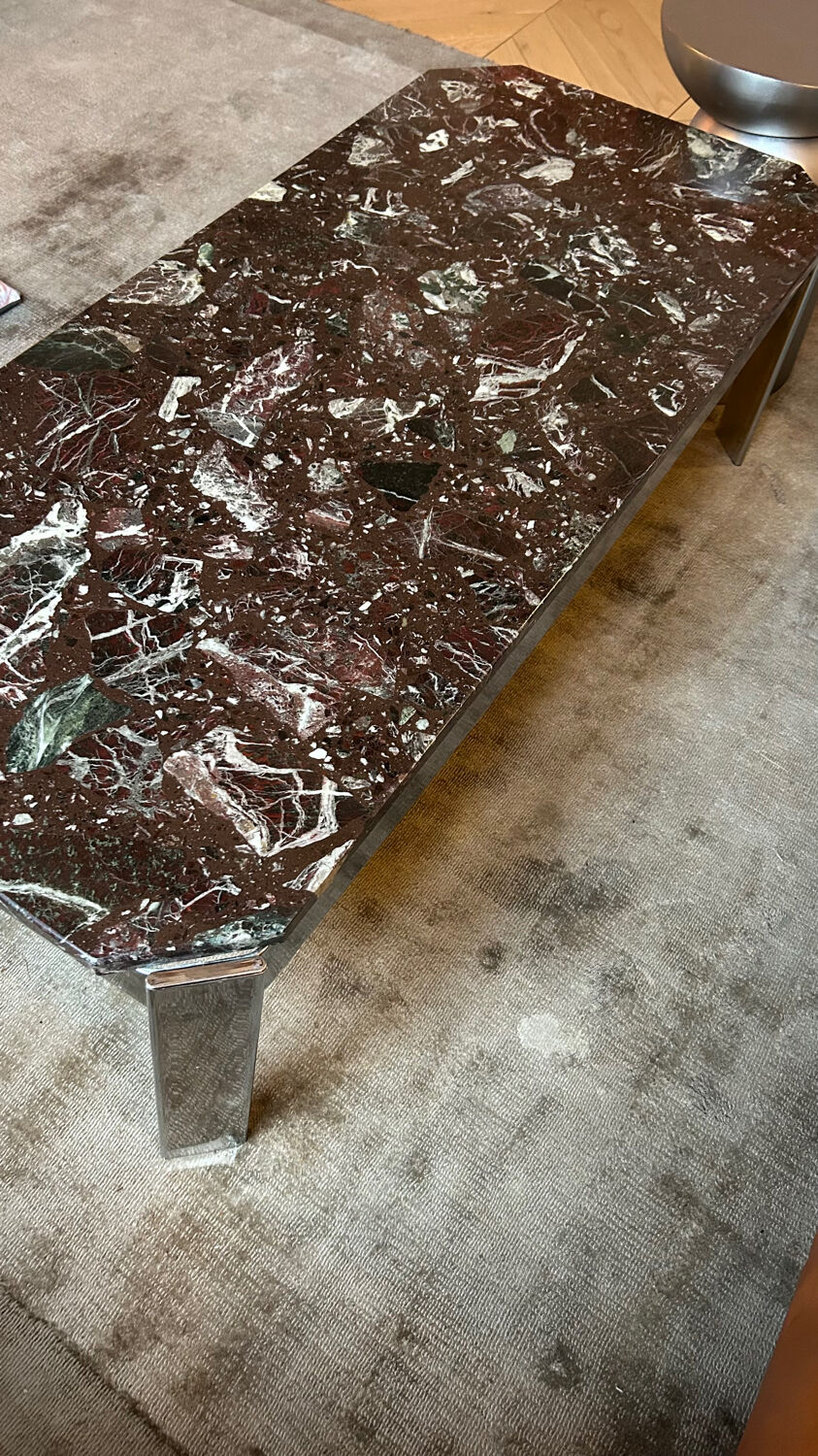 1970s coffee table in Breccia marble and chrome