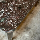 1970s coffee table in Breccia marble and chrome