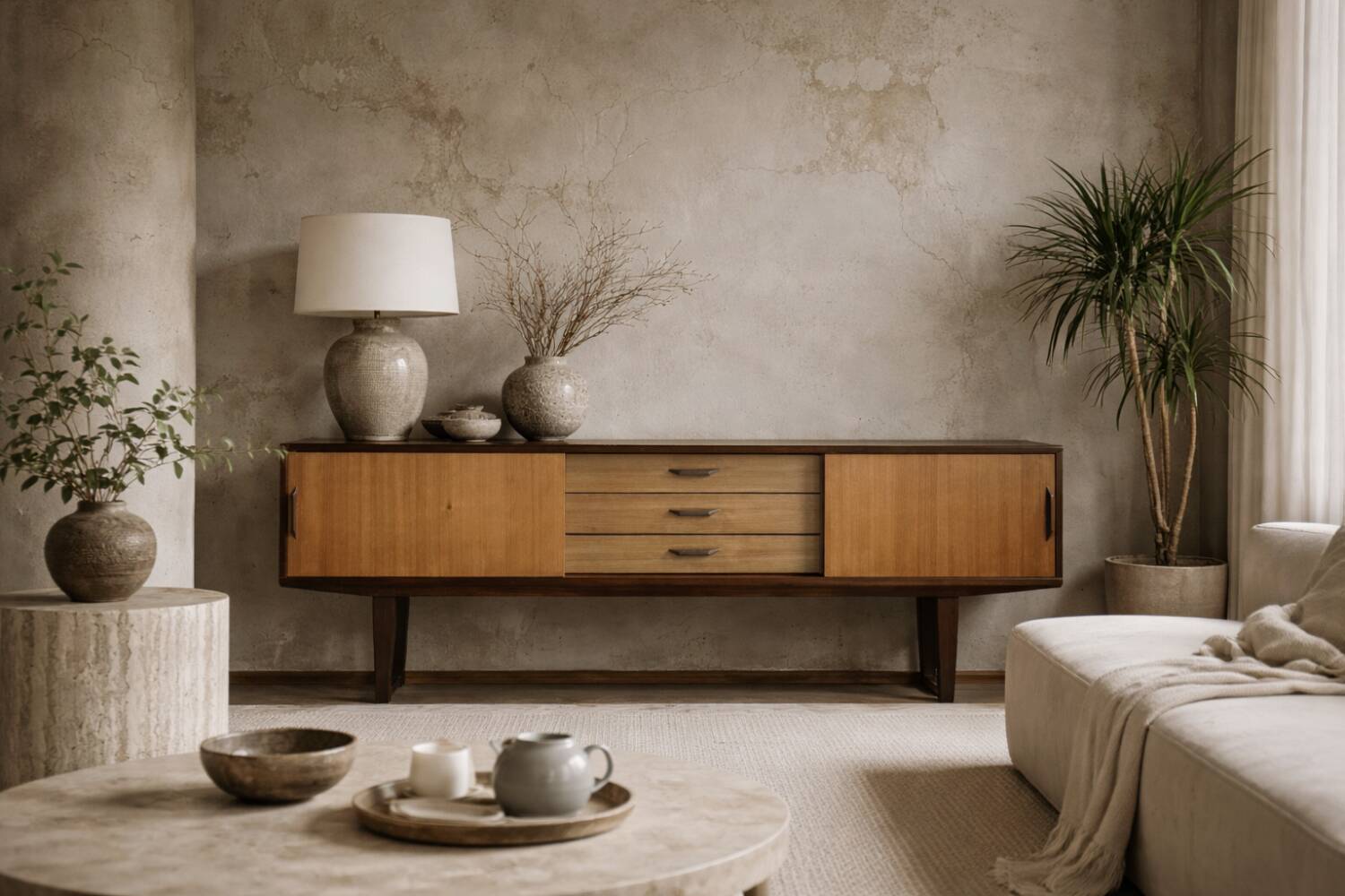 Vintage Mid-Century Danish Modern Wooden Sideboard with Drawers, 1970s