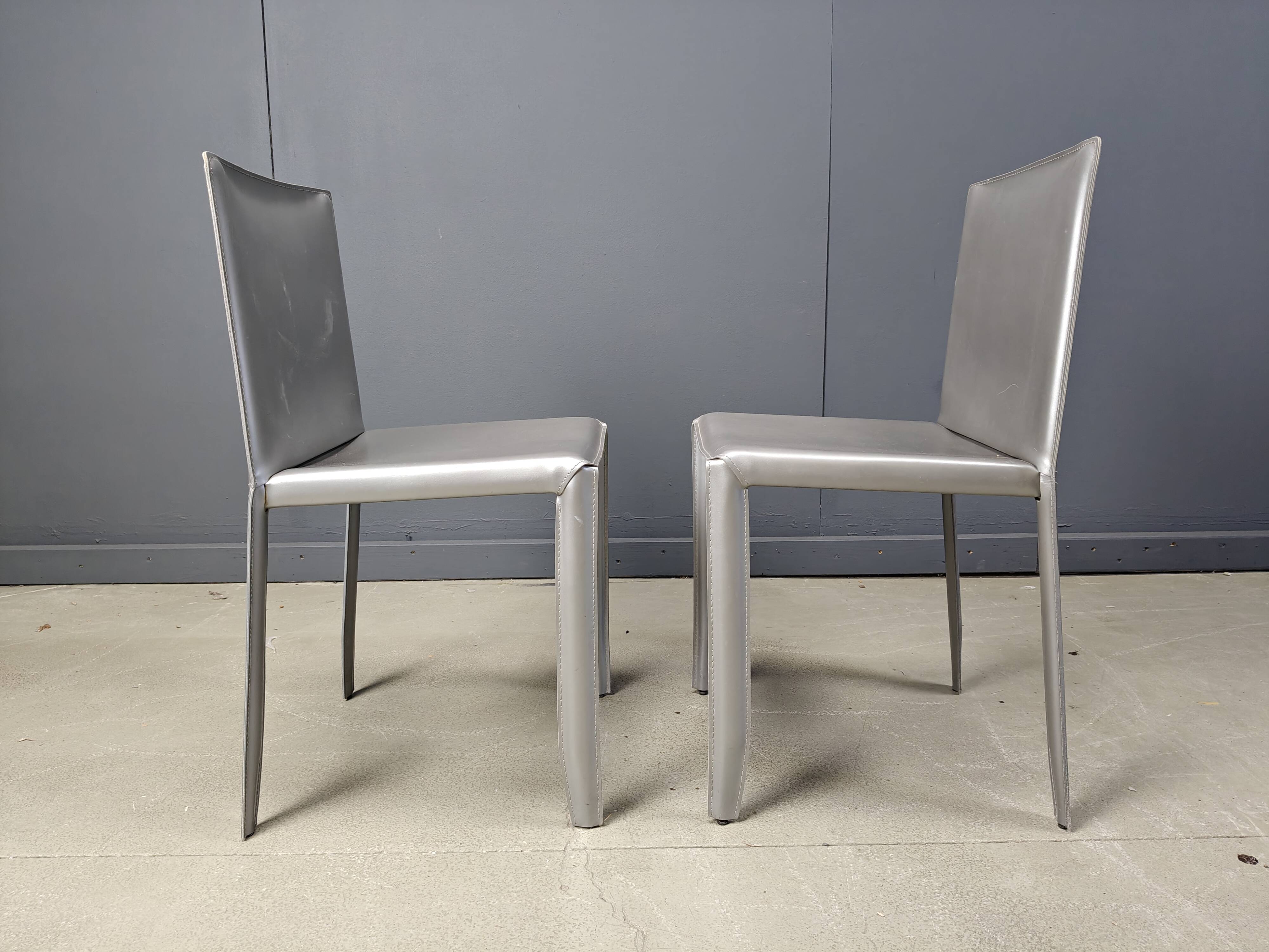 Chaises de salle à manger en cuir gris par Cattelan Italie, lot de 8 - années 1980