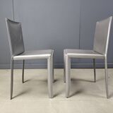 Chaises de salle à manger en cuir gris par Cattelan Italie, lot de 8 - années 1980