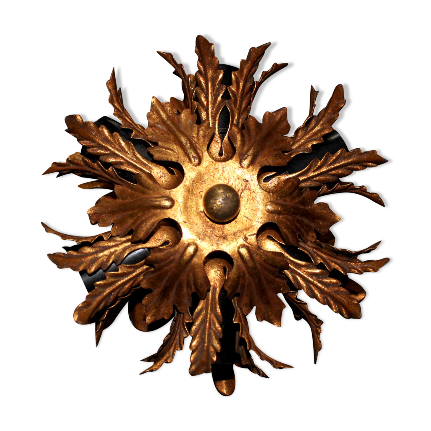 Banci firenze gilded flush mount italian wall lamp, 1960s