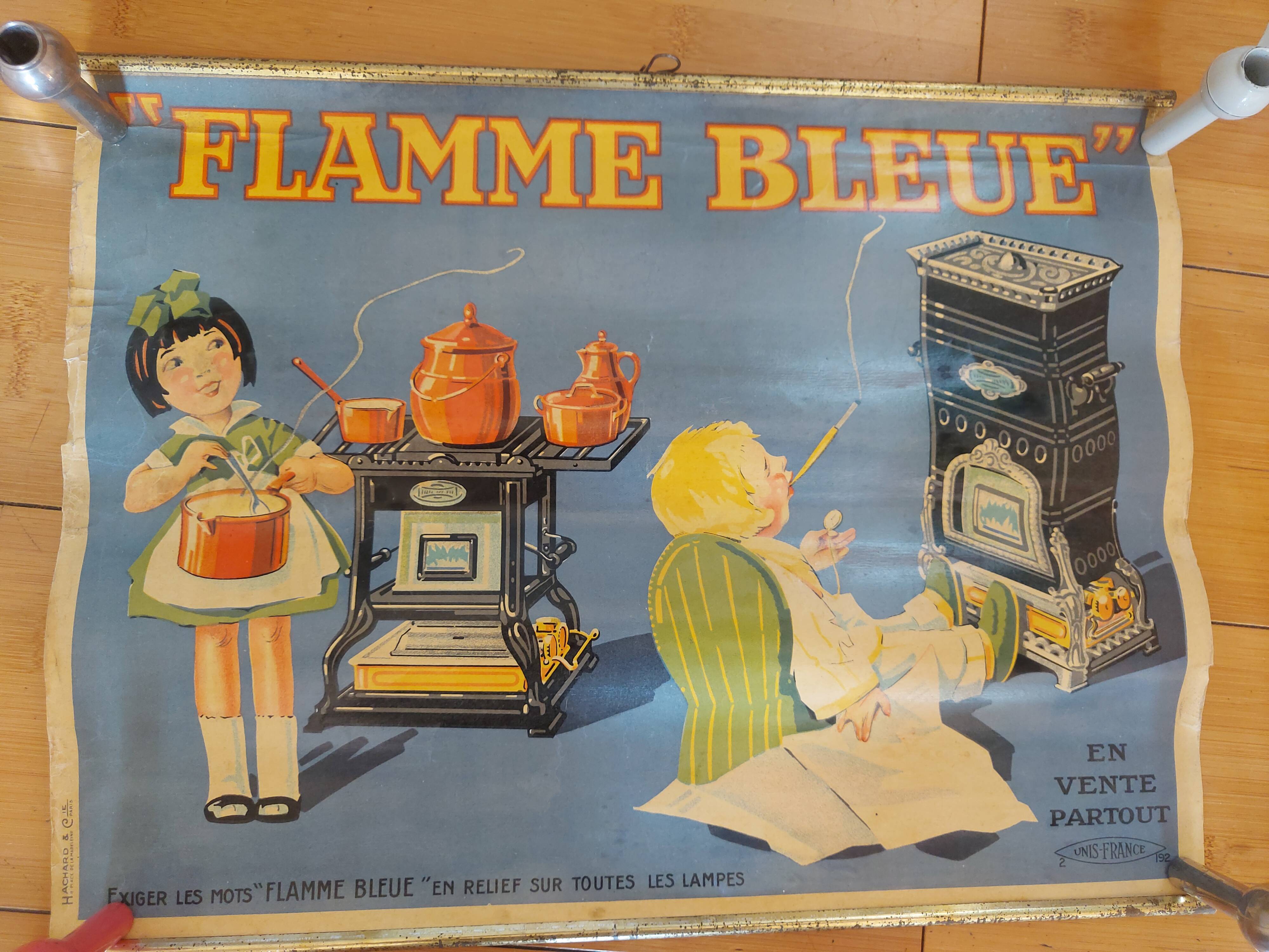 Affiche lithographiée flamme bleu