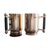Pair of art deco bronze beer mugs France, 1940s, signed Bronze Star