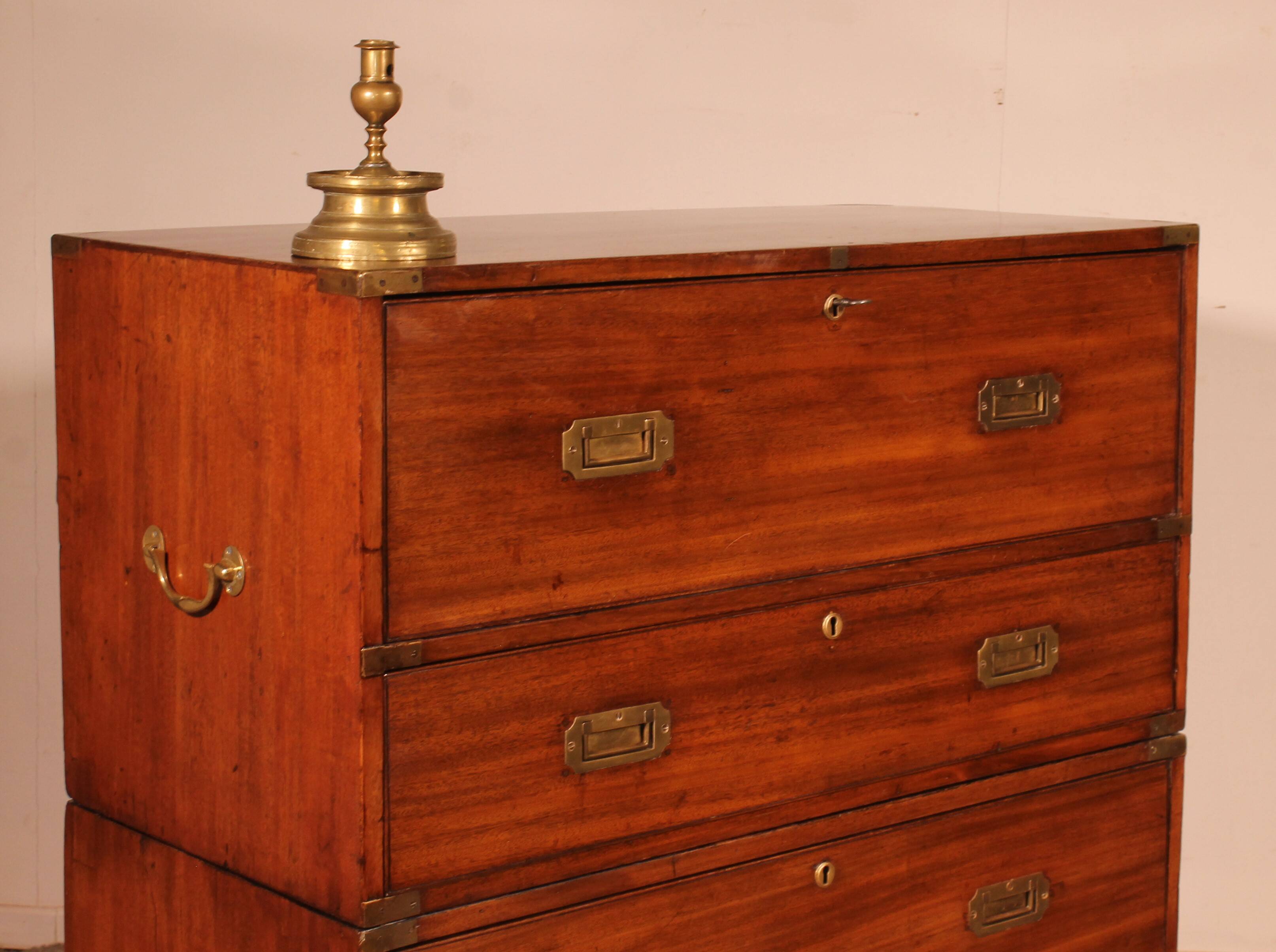 Military or Naval Chest of Drawers in Blond Mahogany with Secretary - 19th Century