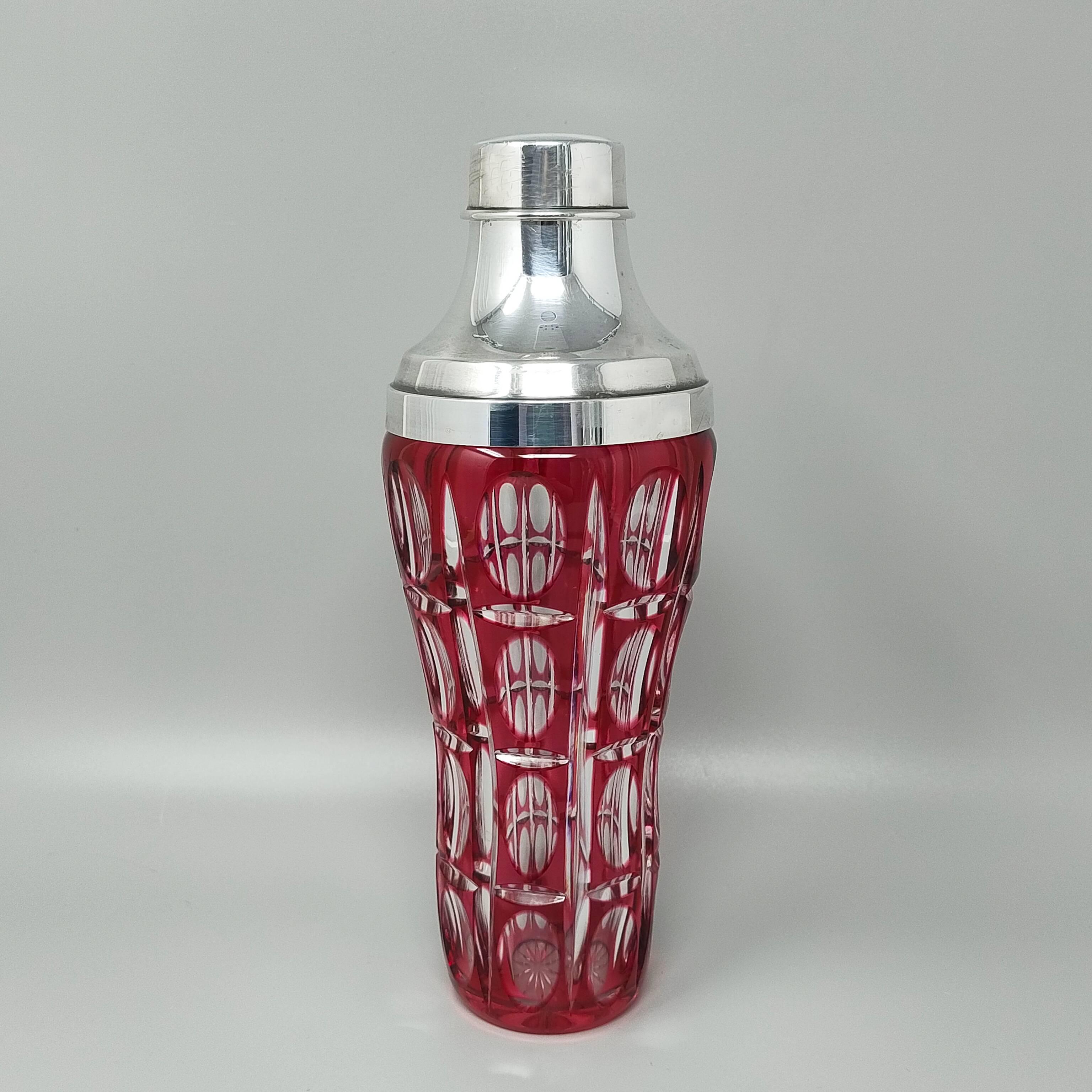 1960s Gorgeous Red Bohemian Cut Crystal Glass Cocktail Shaker With Ice Buck