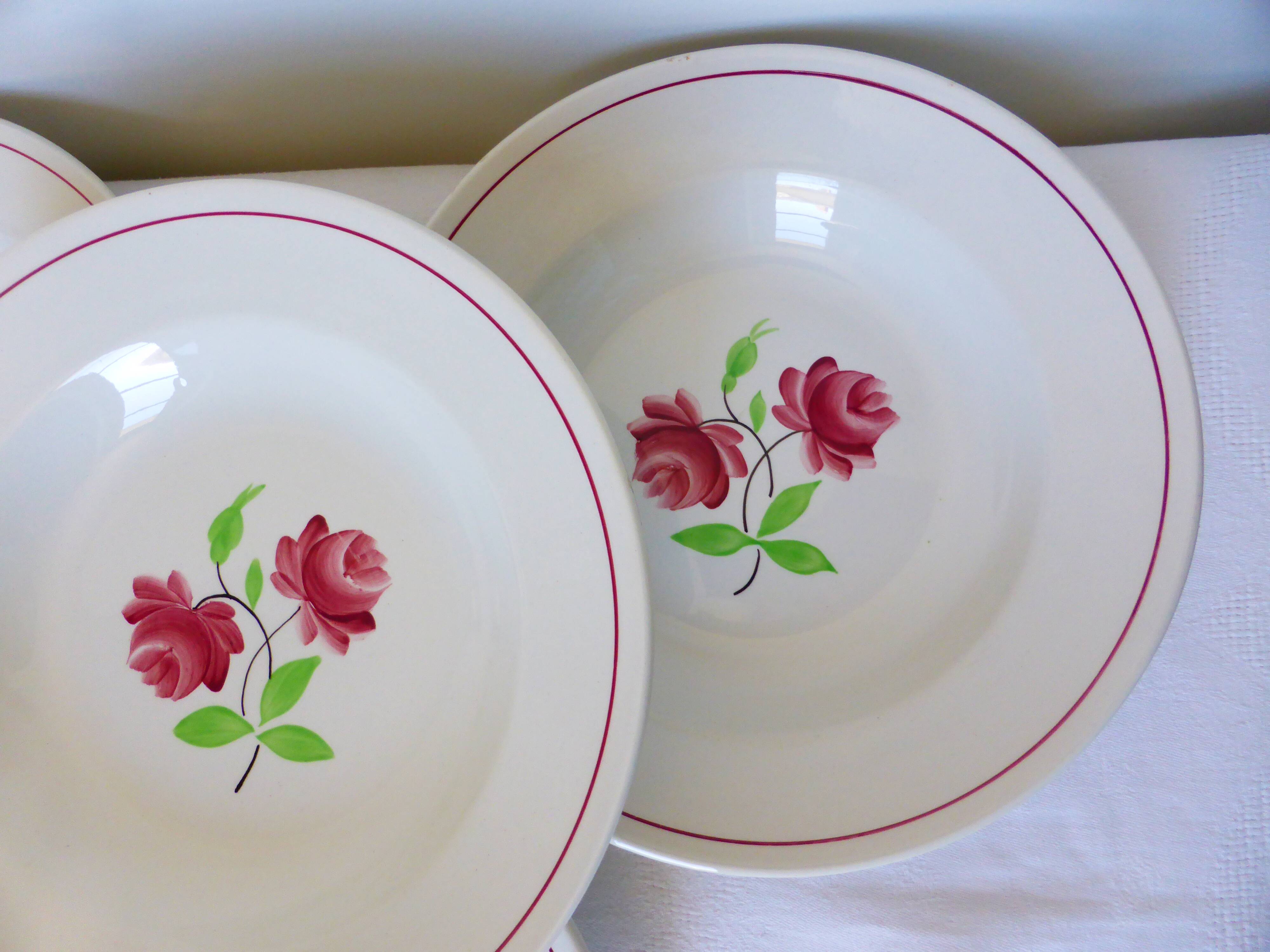 4 assiettes creuses K et G Luneville modèle Rose Mai 2106201