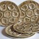 Six oyster plates earthenware with matte enamel, 50s