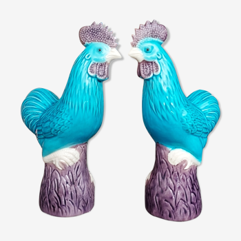 Chinese porcelain roosters bookends