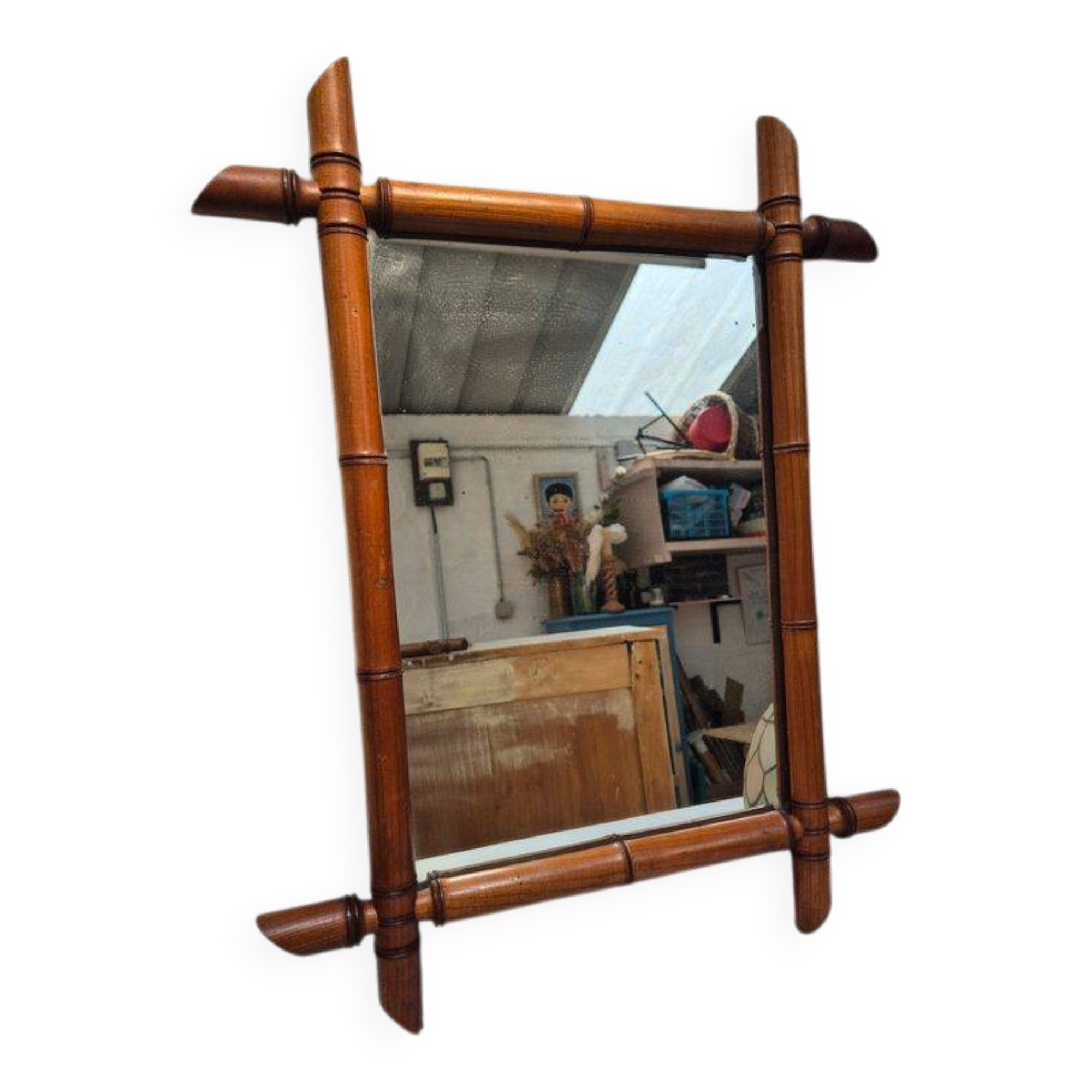 Vintage wooden mirror imitating bamboo