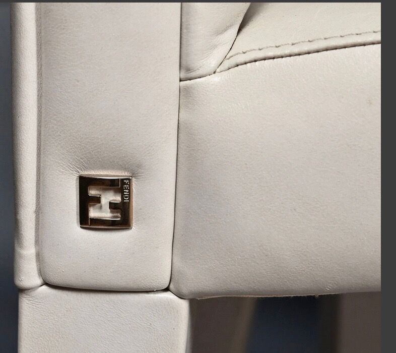 Suite of 6 chairs in ivory white leather