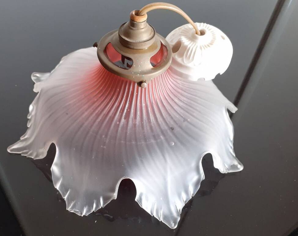 Old transparent and pink glass pendant light