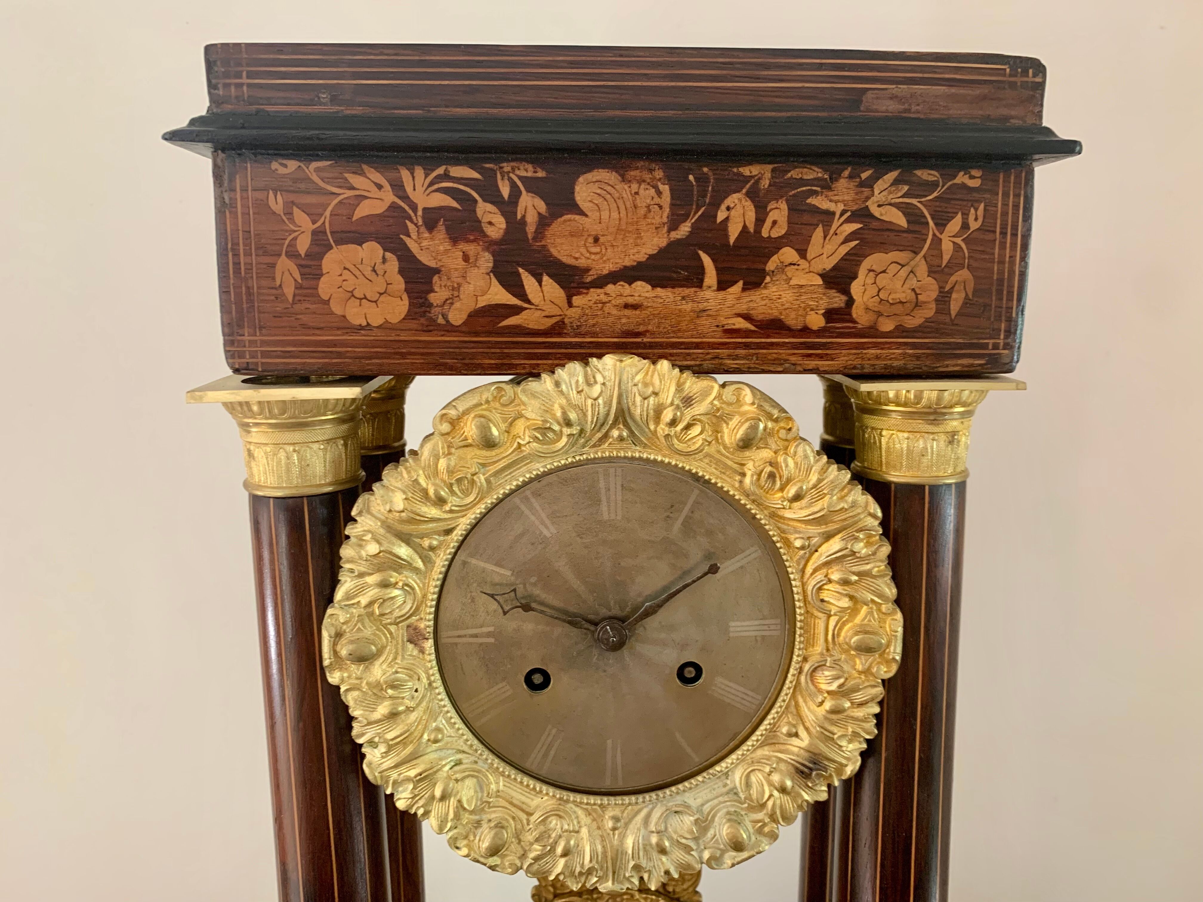 Pendant portico of period charles x, in marquetry butterfly and gilded bronze nineteenth