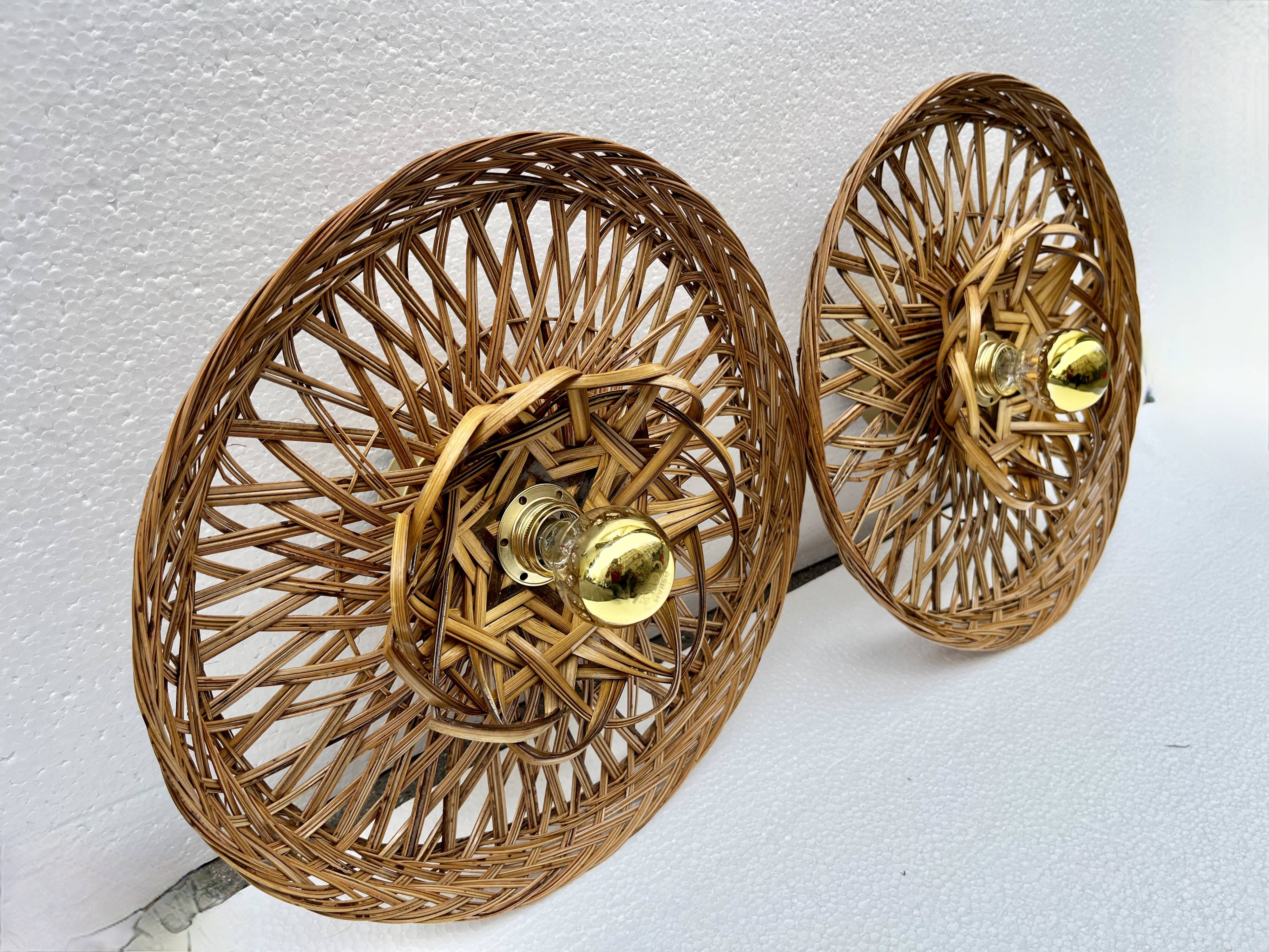 Vintage rattan basket wicker wall light 32 cm