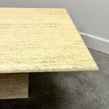 Large Vintage Brute Travertine Square Coffee Table, France 1970s.
