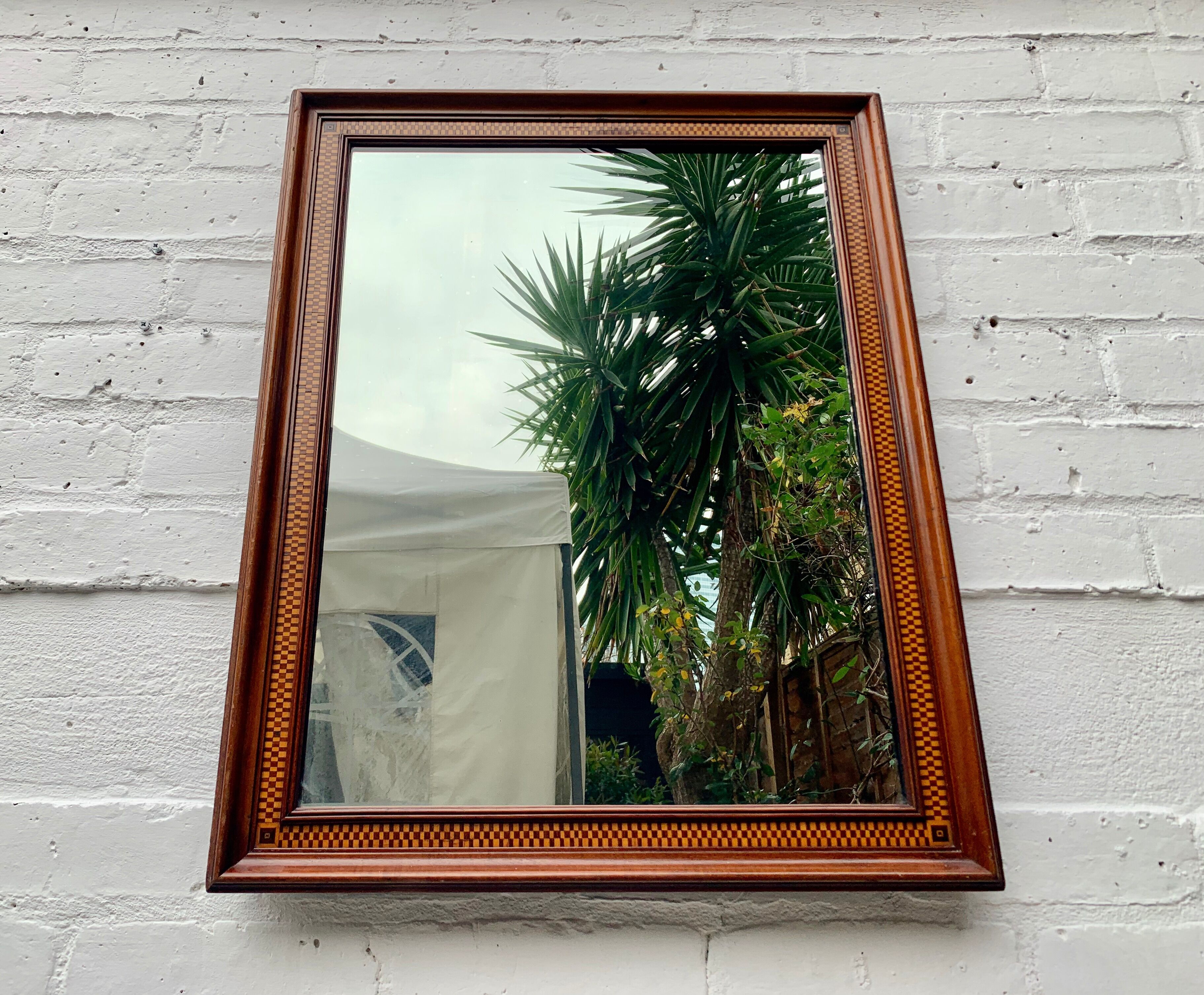 Wall mirror rectangular marquetry wood frame