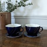 Set of two large Lunéville cups and saucers