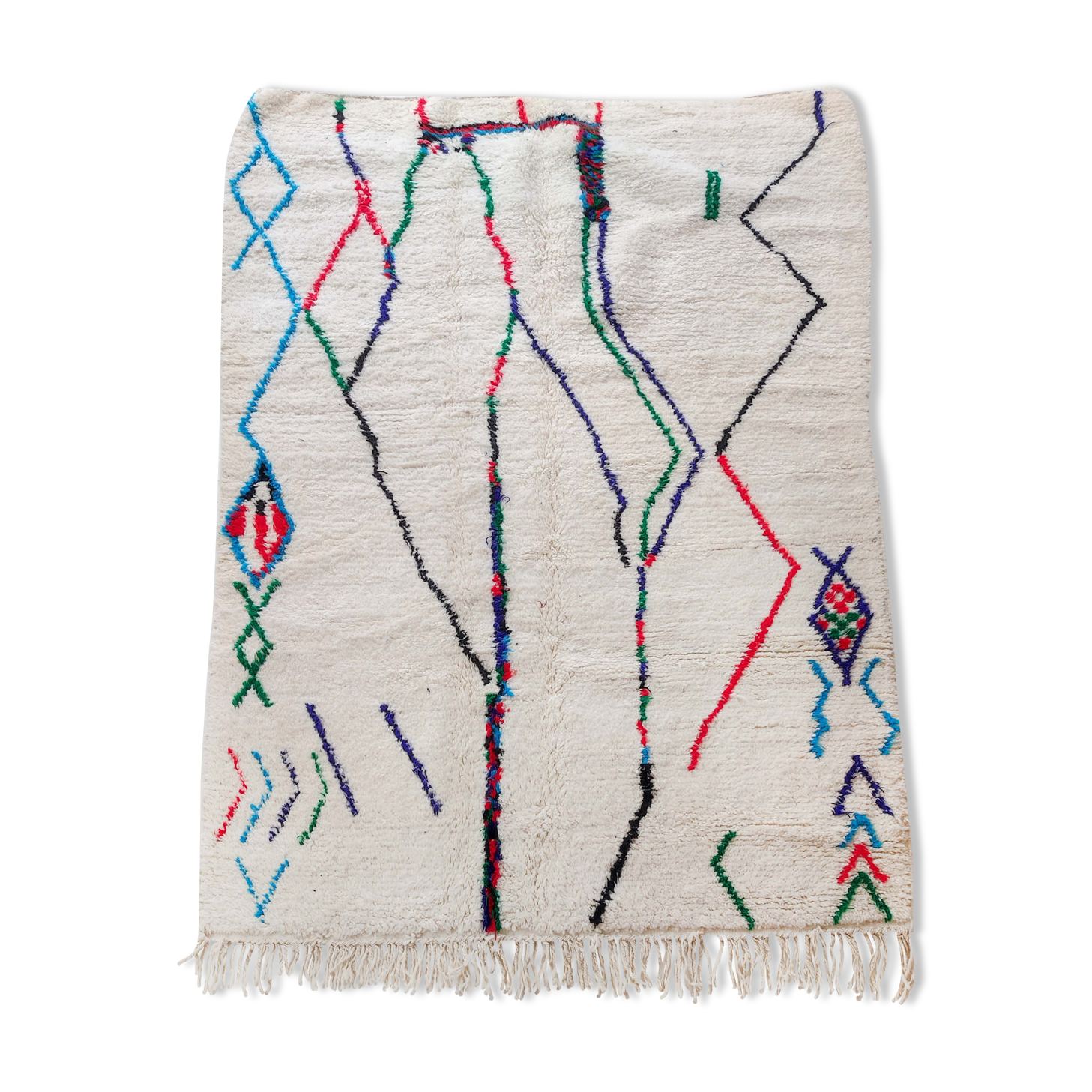 Moroccan Berber carpet azilal ecru with colorful patterns 232x162cm