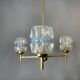 Mid Century Modern 3-light wood and glass chandelier