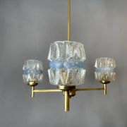 Mid Century Modern 3-light wood and glass chandelier