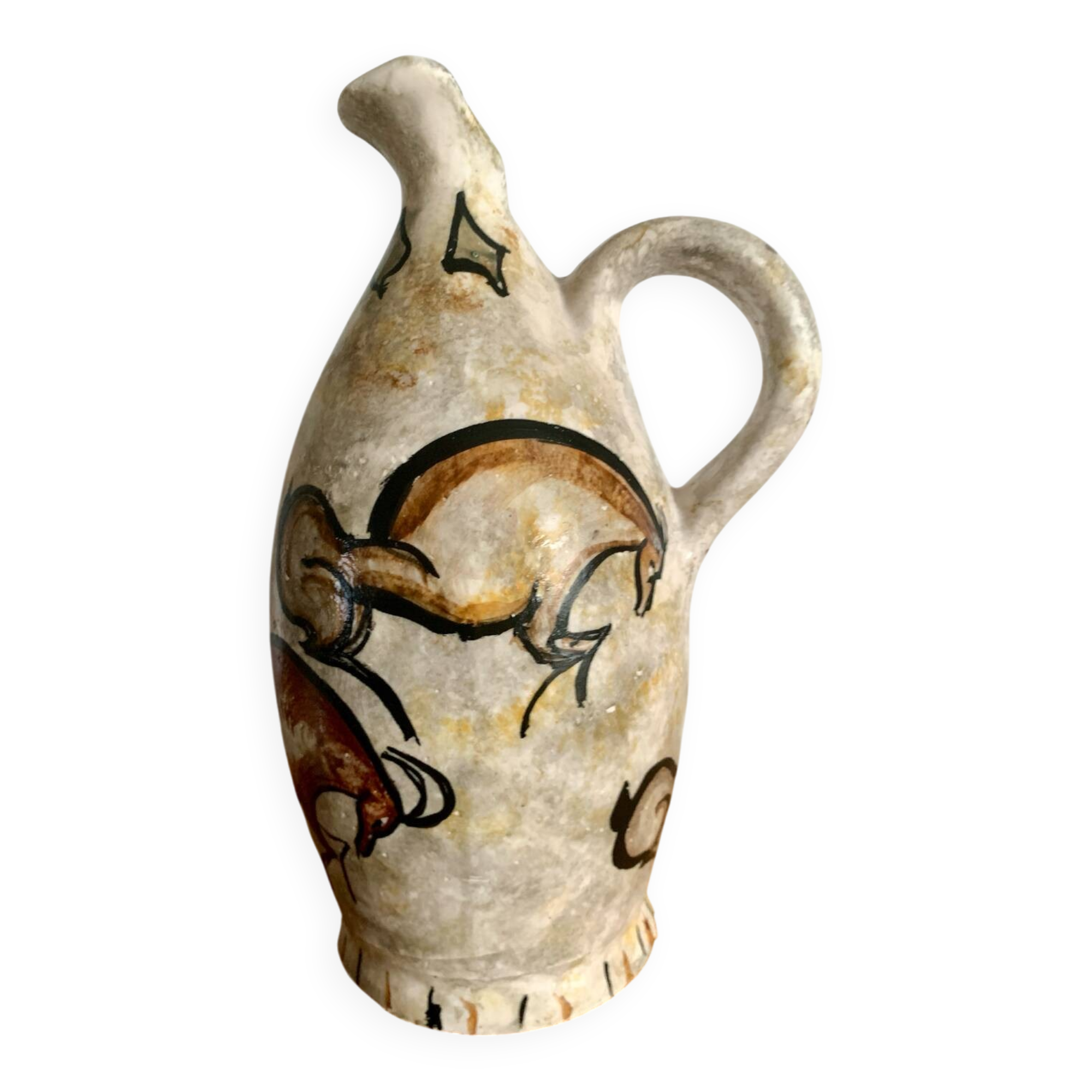Antique stoneware pitcher – animal rock decoration – around 1900 – Puis style