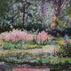Yvonne Cheffer Delouis: Pink irises by the lake, original signed lithograph.