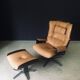 Set of Mid-Century Modern Leather Lounge Chair and Ottoman, Germany, 1960s