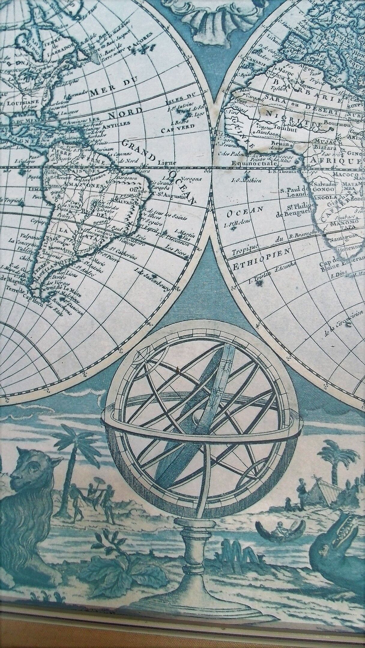 Old map framed map world map