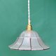 Pendant light with red striped frosted glass shade