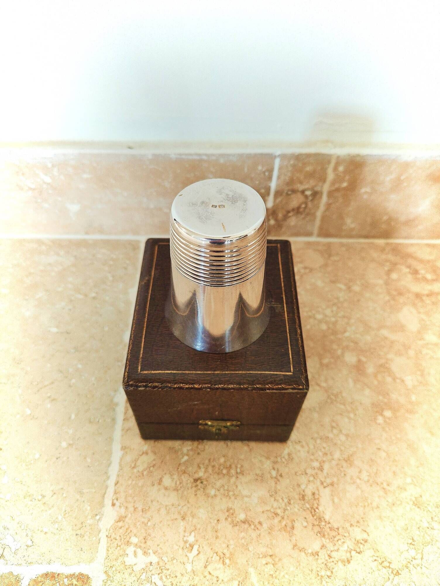 Antique timbale in silver-plated metal with case