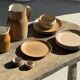 Lot de 4 assiettes à dessert en grès beige liseré brun Sarreguemines grès
