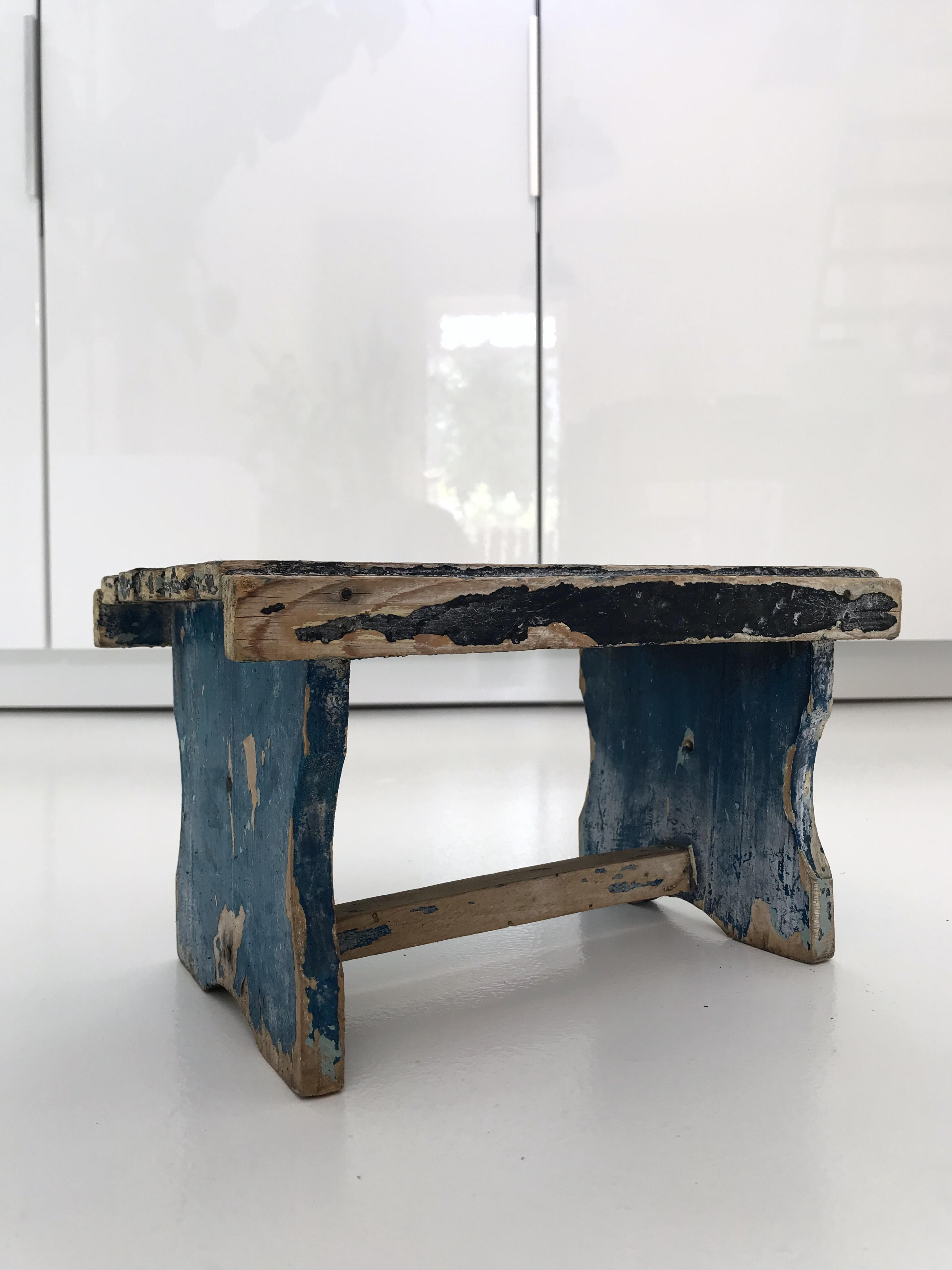 Wooden blue and black stool