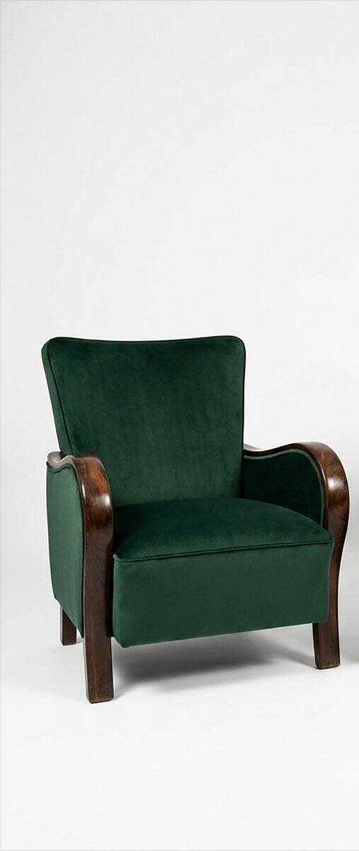 Art Deco Velvet Lounge Chairs in Dark Green Velvet, Set of 2