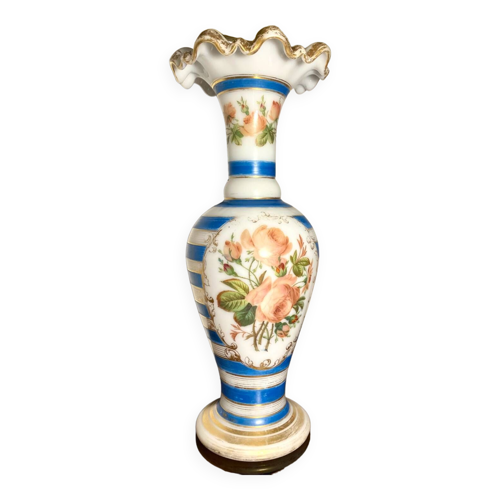 Jean-françois robert baccarat vase opaline peint main