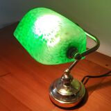Lampe de banquier en verre et laiton ancienne