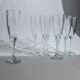 Lot of 8 vintage champagne flutes from the 1980s, transparent glass, twisted stem.