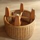 Table d'appoint ronde en rotin, bambou et bois - Vintage