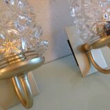 Pair of tulip glass and gold/vintage metal wall lamps 60/70