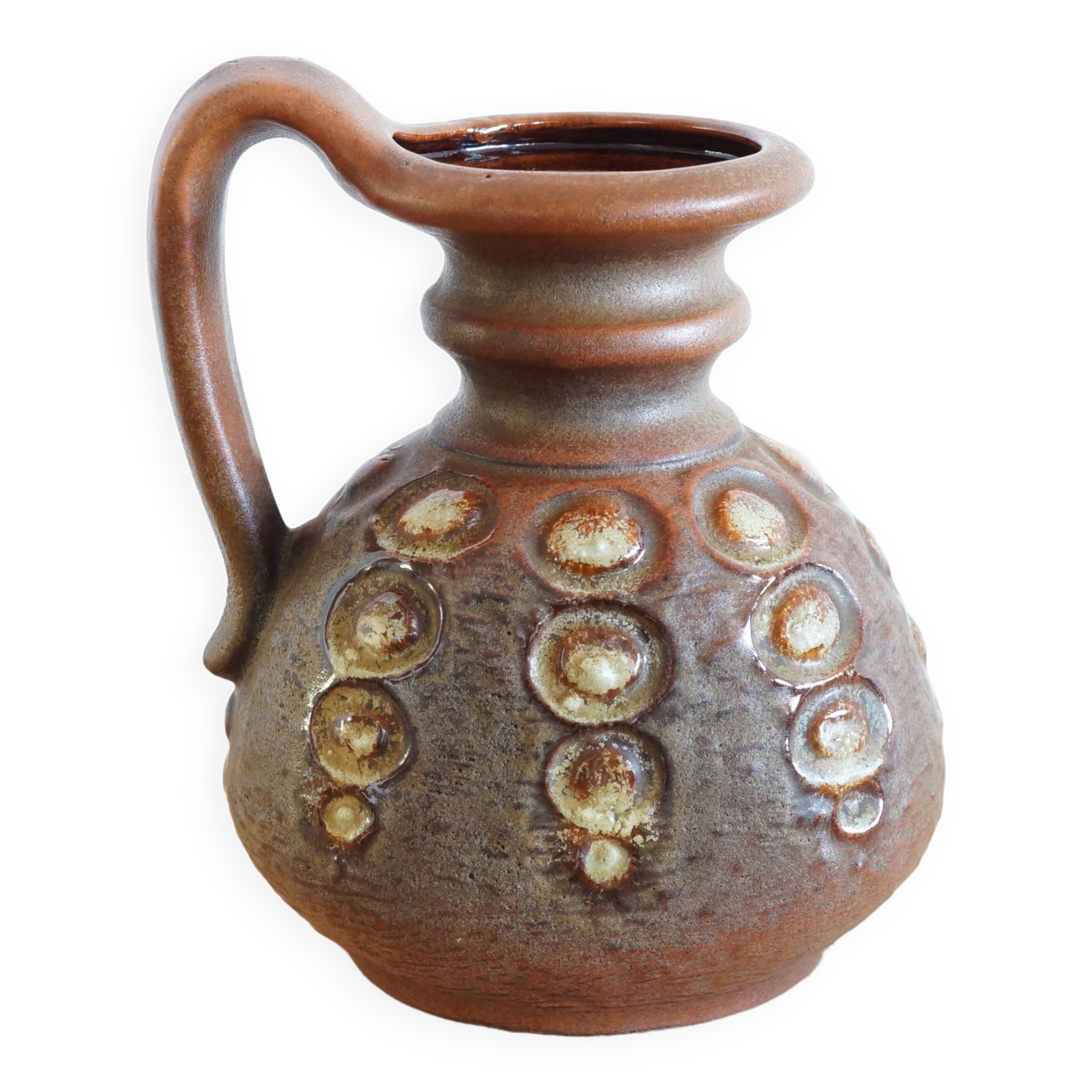 Brown ceramic vase with handle, 1970s, Austria