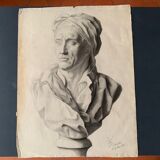 Pencil drawing, bust, signed, nineteenth