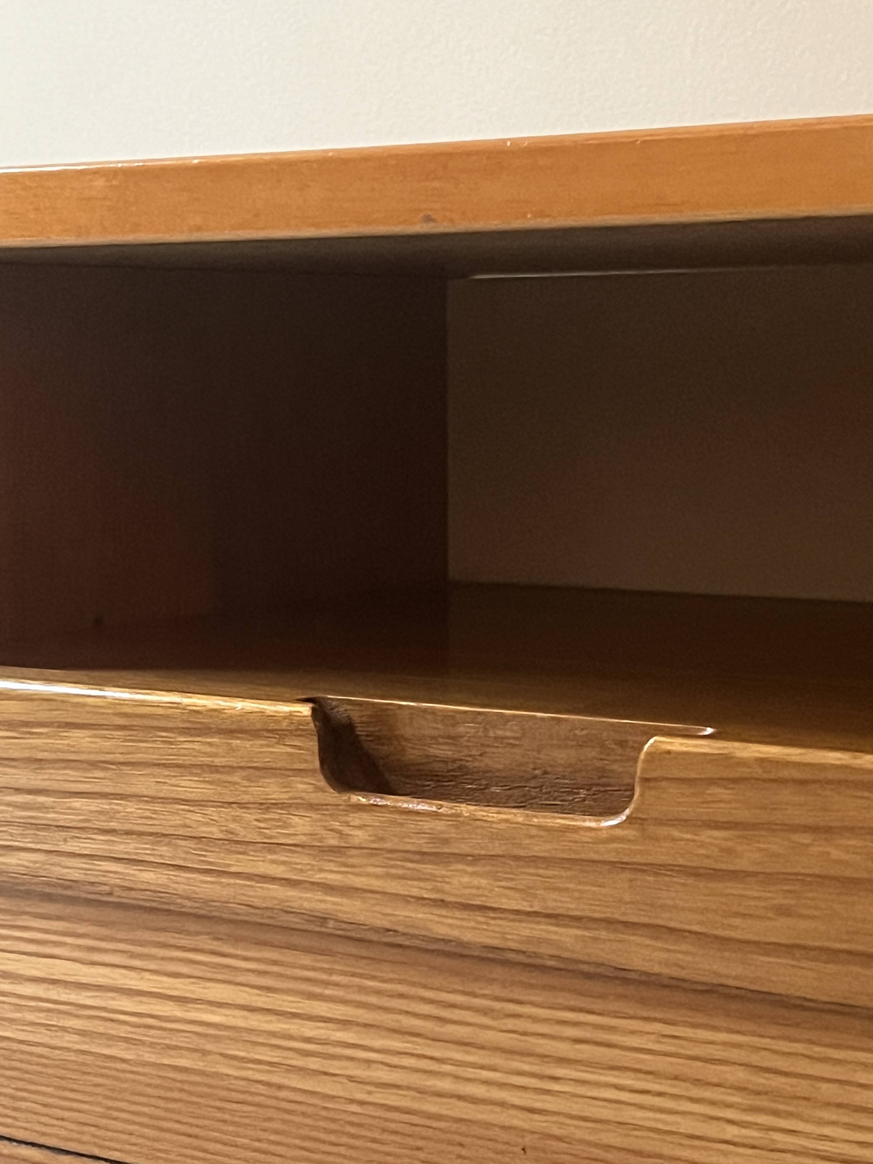 Pair of elm wood bedside tables, France 1950