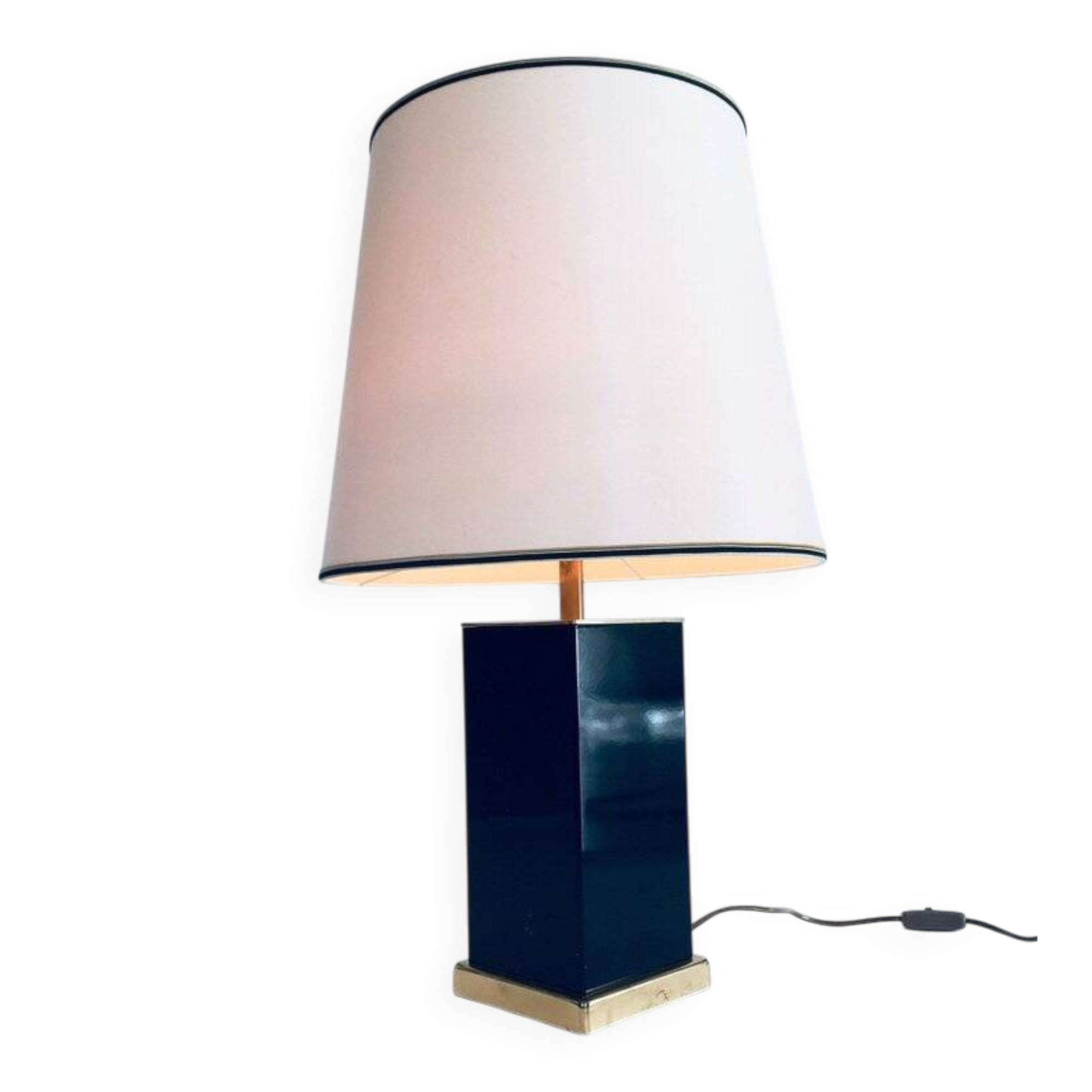 Hollywood Regency Style Black & Gold Square Table Lamp, 1970s