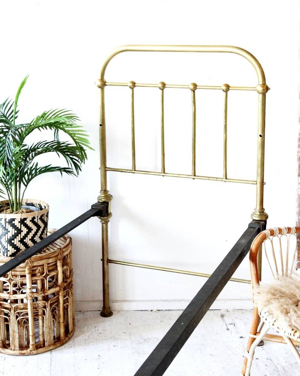 Vintage yellow gold brass divan, single bed from the 1960s, France / Czech Republic.