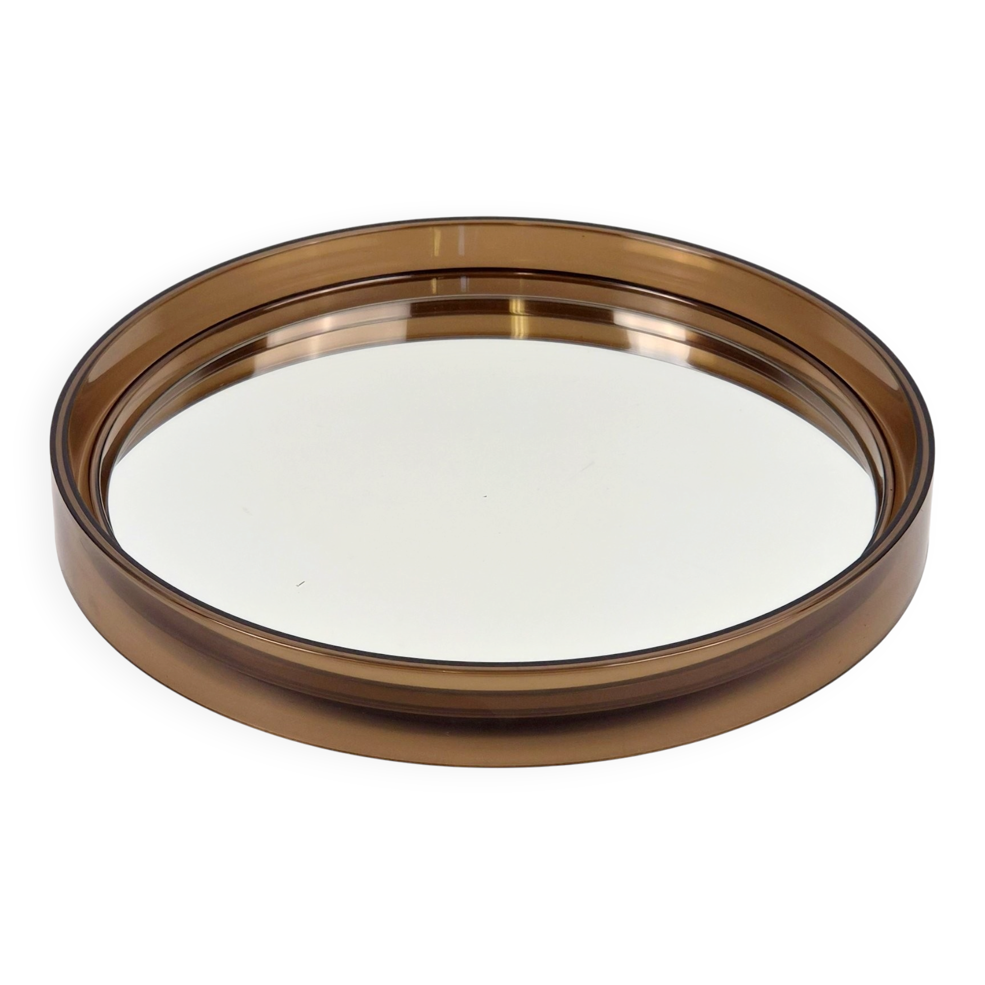 Vintage Round Smoked Brown Acrylic Mirror from Gilac, France, 1970s