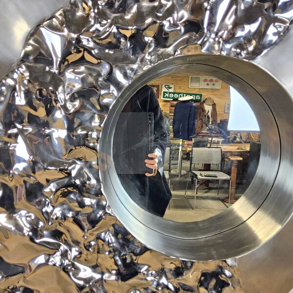 Miroir vintage en chrome organique grand (Miroir de mercure)