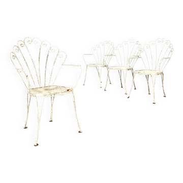 Vintage white lacquered iron garden chairs, Italy, 1950s